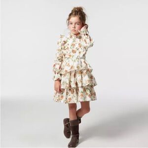 Janie and Jack Girls Floral Tiered Ruffle Dress Size 3 in Jet Ivory Floral